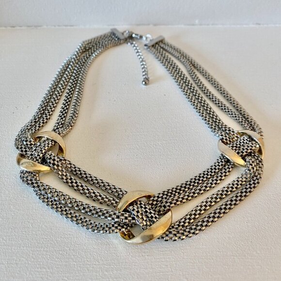 Silver and Gold Multistrand Box Chain Necklace - Picture 2 of 8